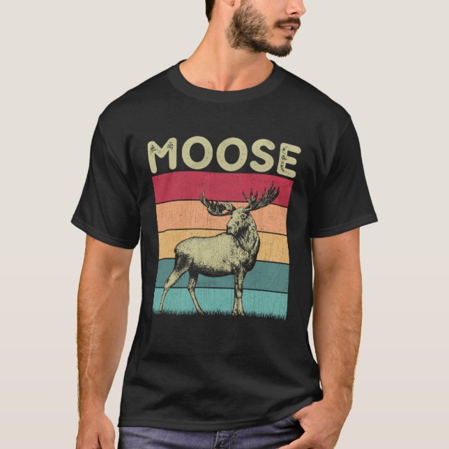 Distressed Moose Lover Boys Girls Retro Style Moos T-Shirt (Front)