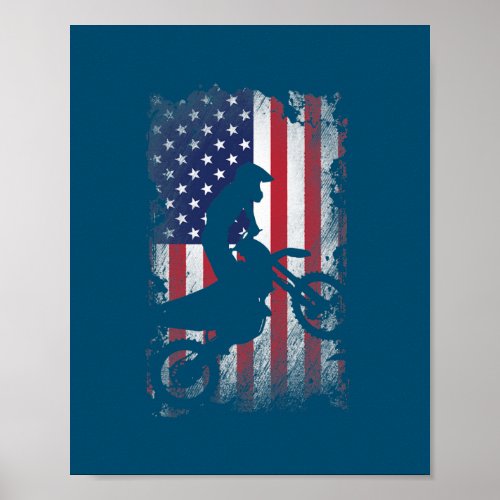 Distressed Motocross American Flag Vintage USA Poster
