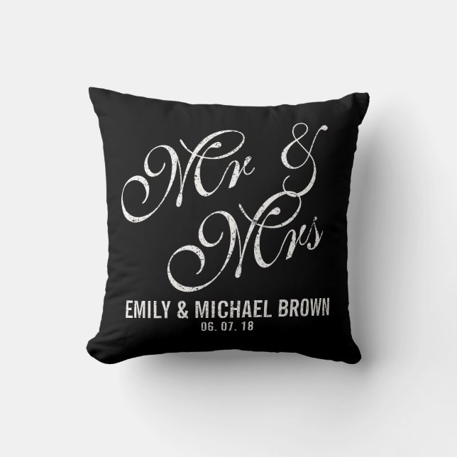 Distressed Mr. and Mrs. Wedding Pillow (Front)