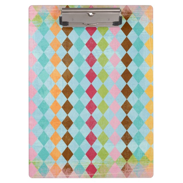 Distressed Multi Colored Diamond Patterned Clipboa Clipboard (Front)