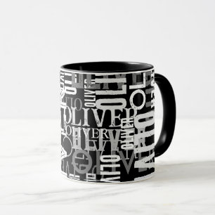 Distressed Names Replicated on Modern Black Mug