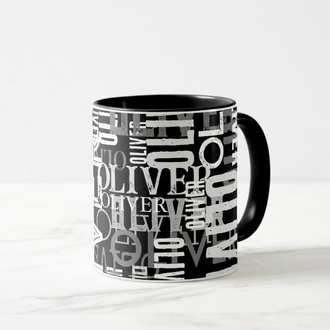 Distressed Names Replicated on Modern Black Mug (Front Right)