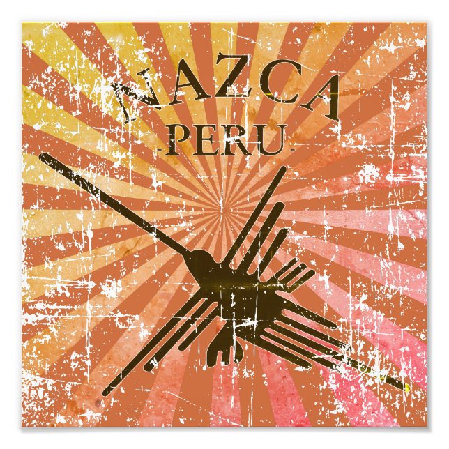 Distressed Nazca Peru Hummingbird Retro Sunset Photo Print (Front)
