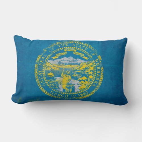 Distressed Nebraska Flag Lumbar Pillow