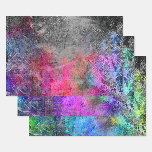Distressed Neon Abstract Wrapping Paper Sheets (Set)