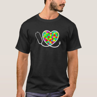 Distressed Nurse Autism Puzzle Stethoscope Heart A T-Shirt