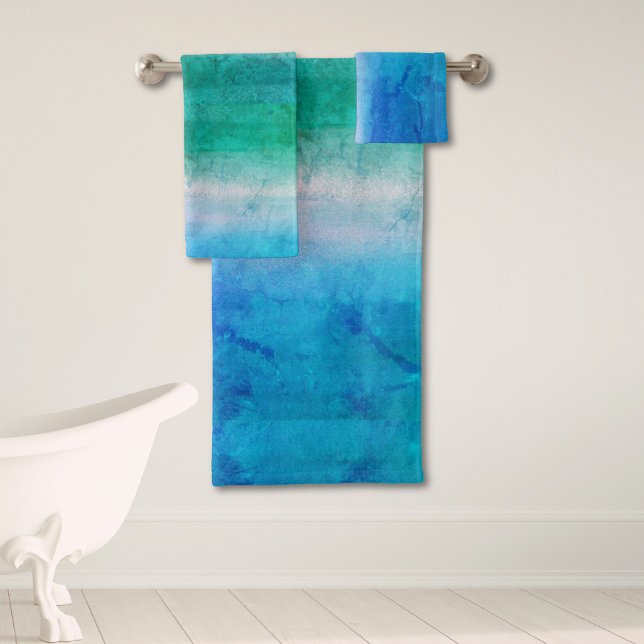Distressed Ocean Blue Green Ombre Beach Bath Towel Set (Creator Uploaded)