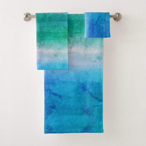 Distressed Ocean Blue Green Ombre Beach Bath Towel Set