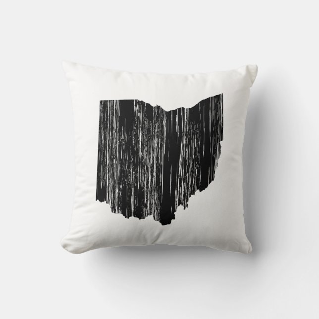 Distressed Ohio State Outline Throw Pillow (Front)