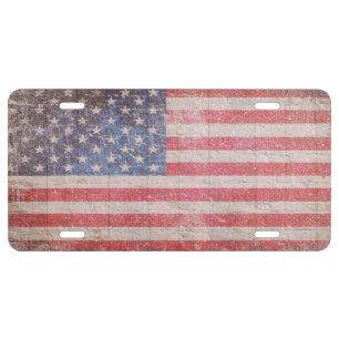 Distressed Old American Flag License Plate
