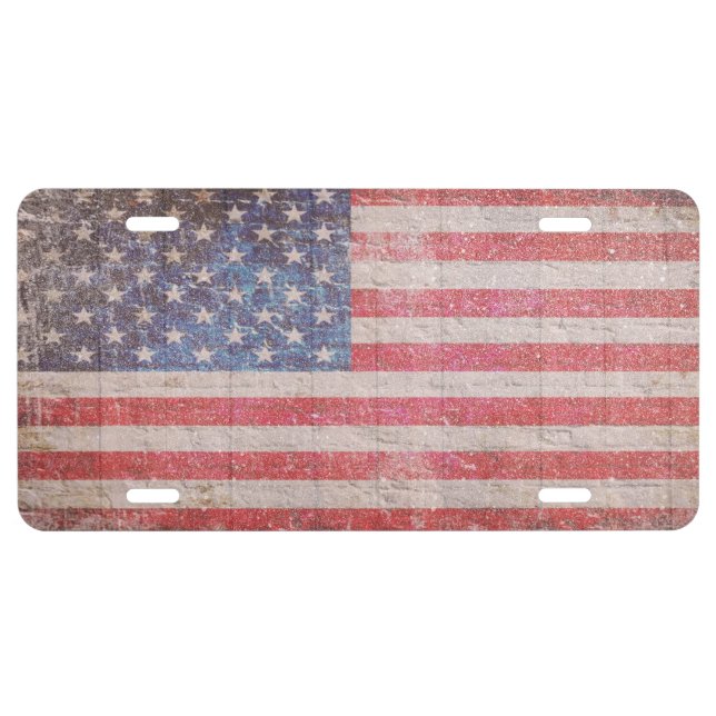 Distressed Old American Flag License Plate (Front)