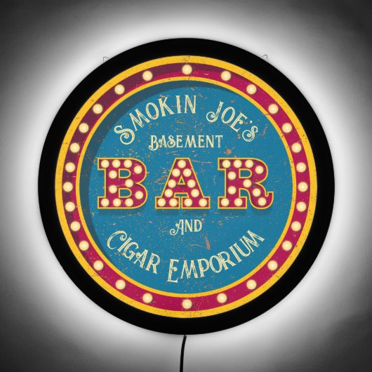Distressed Old Fashioned Personalized Home Bar LED Sign (Front)