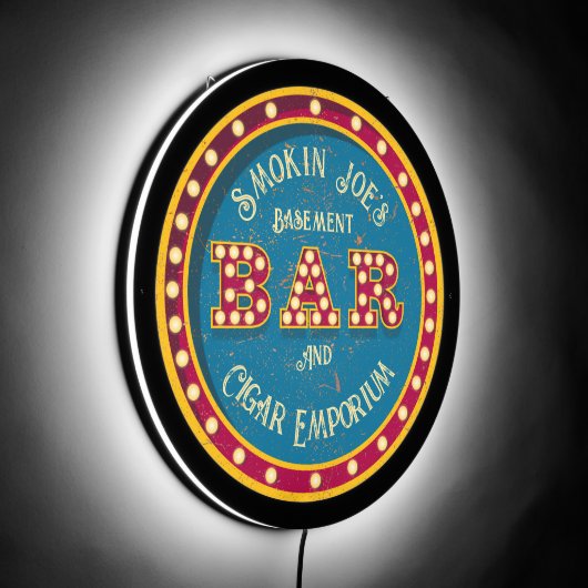 Distressed Old Fashioned Personalized Home Bar LED Sign (Angle)