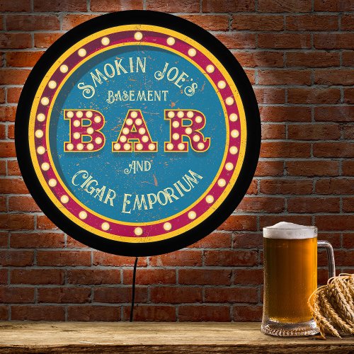Distressed Old Fashioned Personalized Home Bar LED Sign