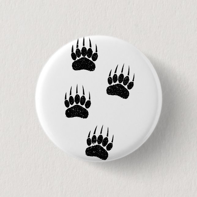 Distressed Old Paper Print Black Bear Paws Button (Front)