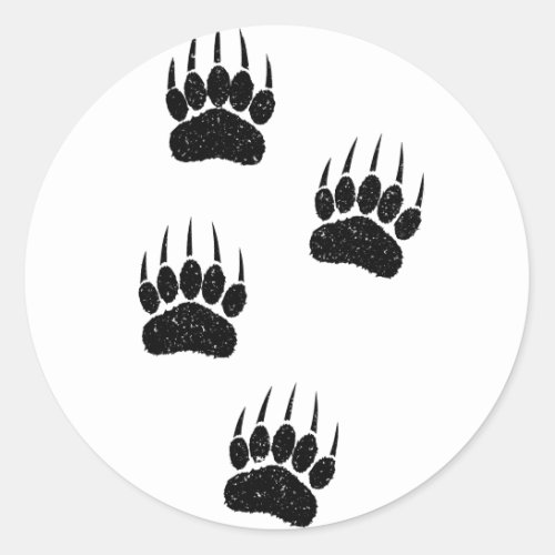 Distressed Old Paper Print Black Bear Paws Classic Round Sticker