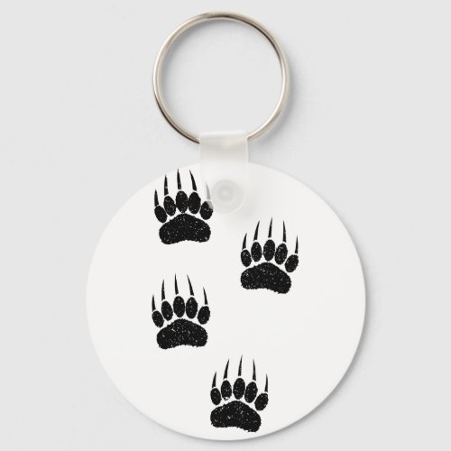 Distressed Old Paper Print Black Bear Paws Keychain