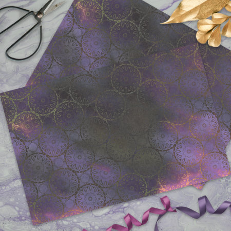 Distressed Ornate Dark Purple Pink Gold Damask 