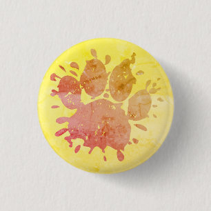Distressed Paint Splatter Dog Paw Print Button