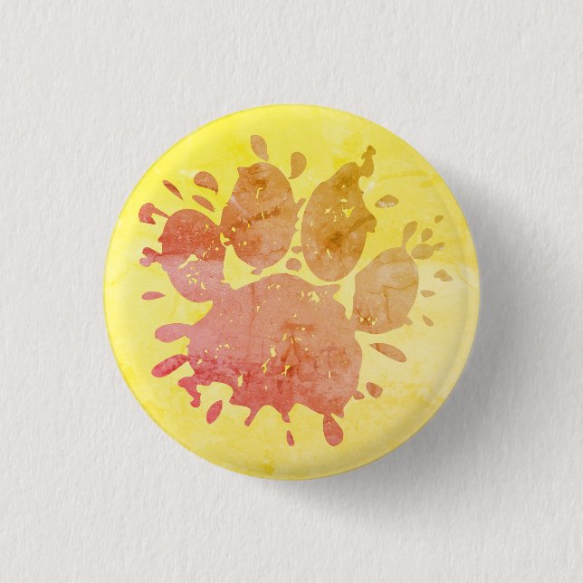 Distressed Paint Splatter Dog Paw Print Button (Front)