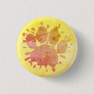 Distressed Paint Splatter Dog Paw Print Button