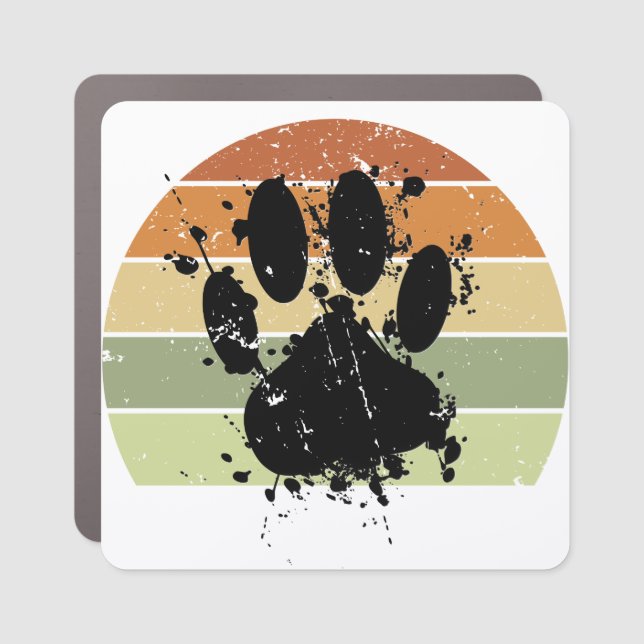 Distressed Paint Splatter Dog Paw Retro Sunset Car Magnet (Front)