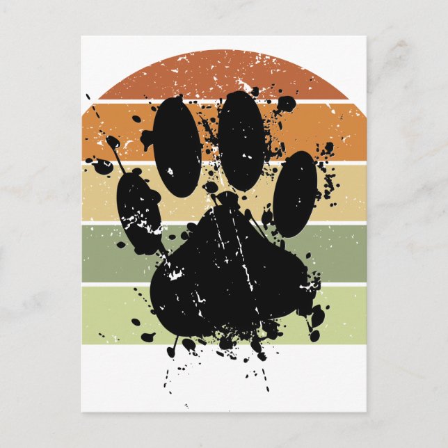 Distressed Paint Splatter Dog Paw Retro Sunset Postcard (Front)