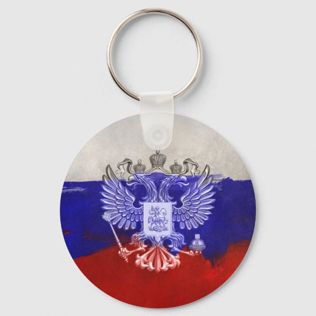 Distressed Painted Flag of Russia with Eagle Keychain (Front)