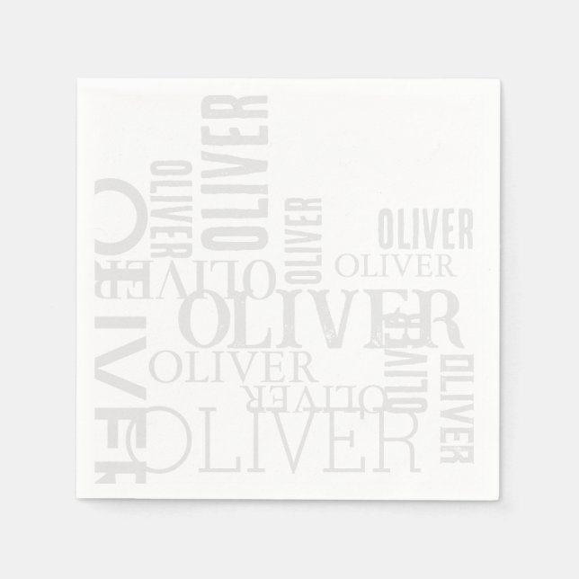 Distressed Pale Gray Typography White Napkins (Front)