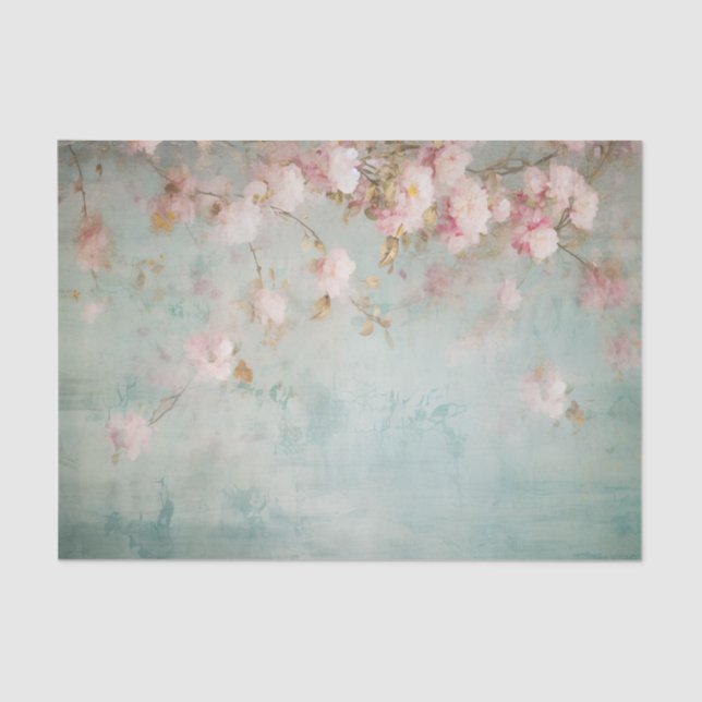 Distressed Pale Pink Floral Branches on Side of Tissue Paper (Front)