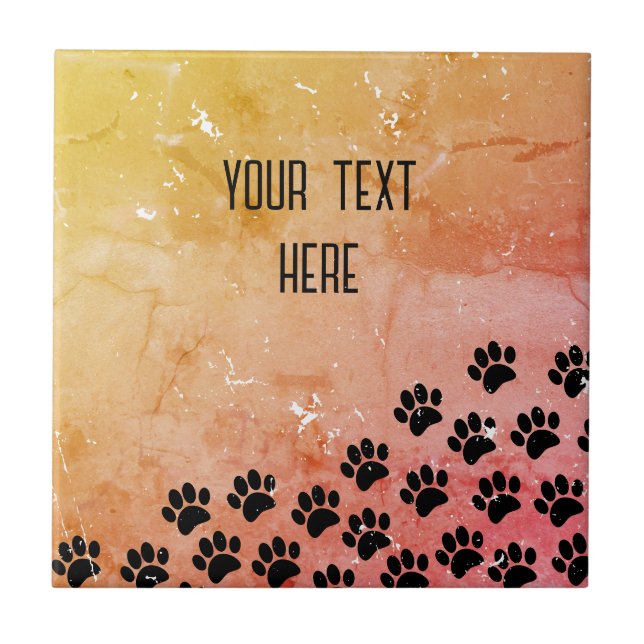 Distressed Paper Puppy Paw Prints Ceramic Tile (Front)