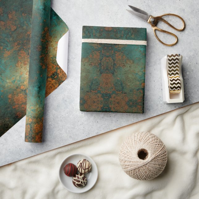 Distressed Patina Copper Vintage Ephemera  Wrapping Paper (Crafts)