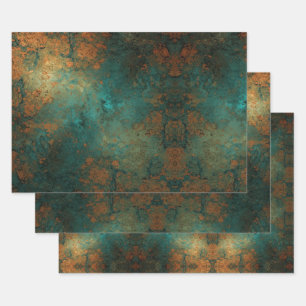 Distressed Patina Copper Vintage Ephemera Wrapping Paper Sheets