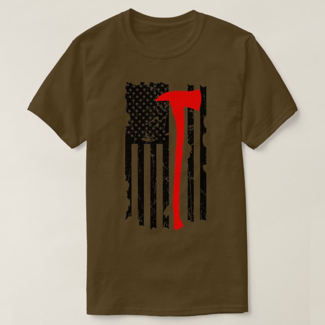 Distressed Patriot Axe Thin Red Line American Flag T-Shirt (Design Front)