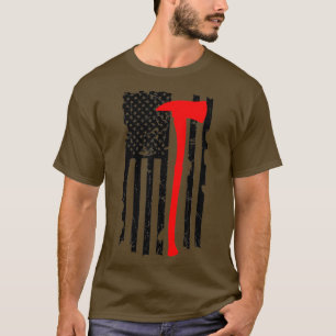 Distressed Patriot Axe Thin Red Line American Flag T-Shirt