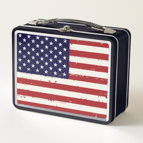 Distressed Patriotic American Flag Metal Lunch Box