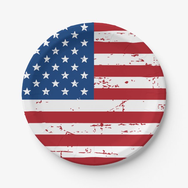 Distressed Patriotic American Flag Paper Plates (Front)