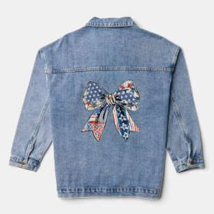 Distressed Patriotic Bow – USA Flag Print Design Denim Jacket