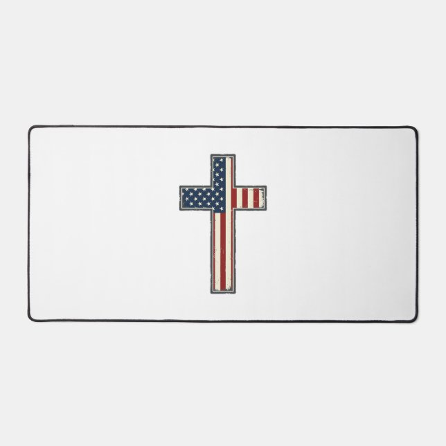 Distressed Patriotic Cross Vector Design_1 Desk Mat (Front)