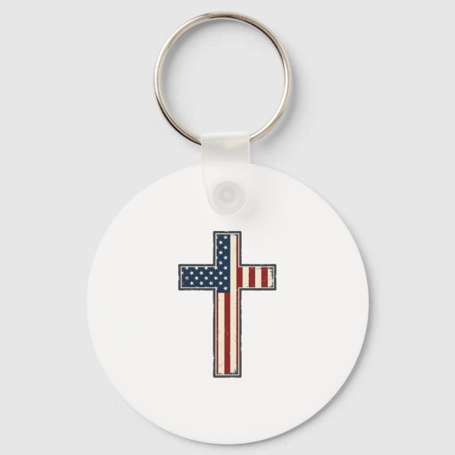 Distressed Patriotic Cross Vector Design_1 Keychain (Front)