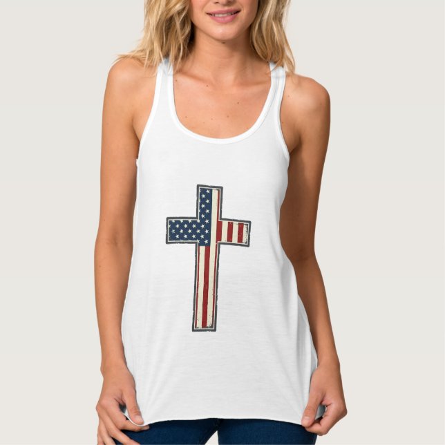 Distressed Patriotic Cross Vector Design_1 Tank Top (Front)