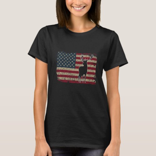 Distressed Patriotic Deer Hunting American flag Pr T_Shirt