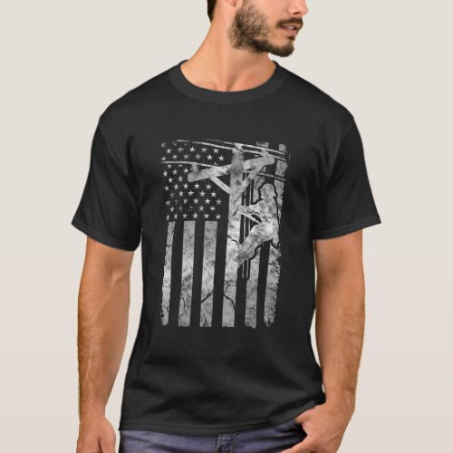 Distressed Patriotic Electric Cable Line American  T_Shirt