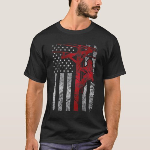 Distressed Patriotic Electric Cable Lineman Americ T_Shirt