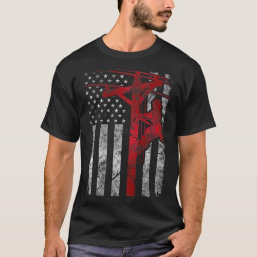 Distressed Patriotic Electric Cable Lineman Americ T_Shirt