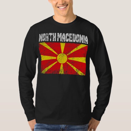 Distressed Patriotic North Macedonia Flag Men T_Shirt