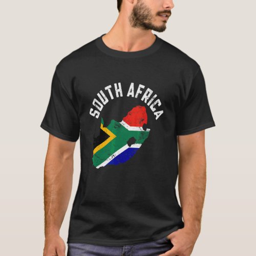 Distressed Patriotic South Africa Flag Map Men Wom T_Shirt