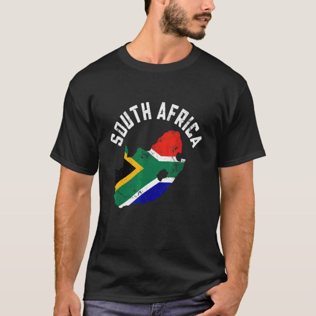 Distressed Patriotic South Africa Flag Map Men Wom T-Shirt (Front)