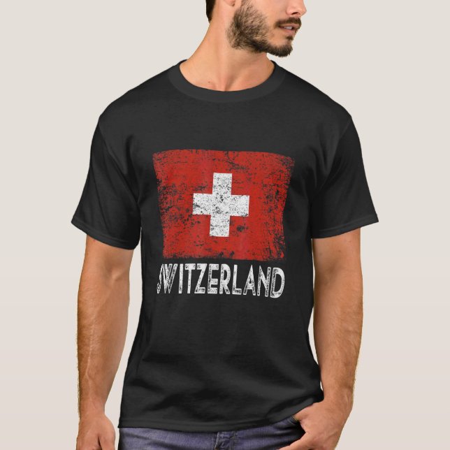 Distressed Patriotic Switzerland Flag Men Women Ki T-Shirt (Front)