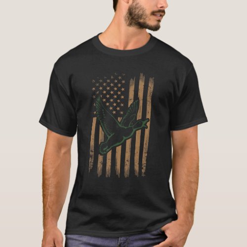 Distressed Patriotic Us Flag With Duck   Hunting T_Shirt